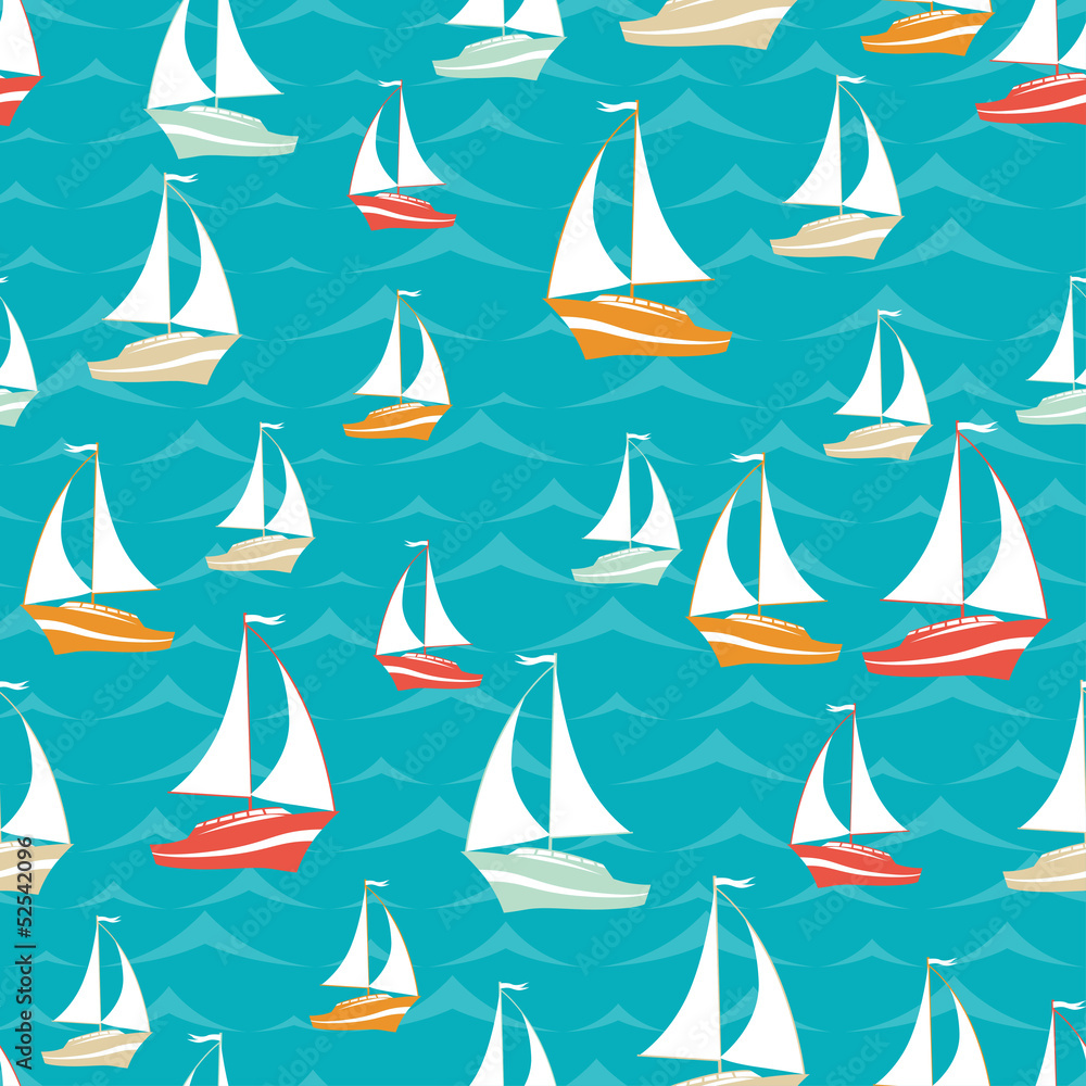 Retro seamless travel pattern of yacht.