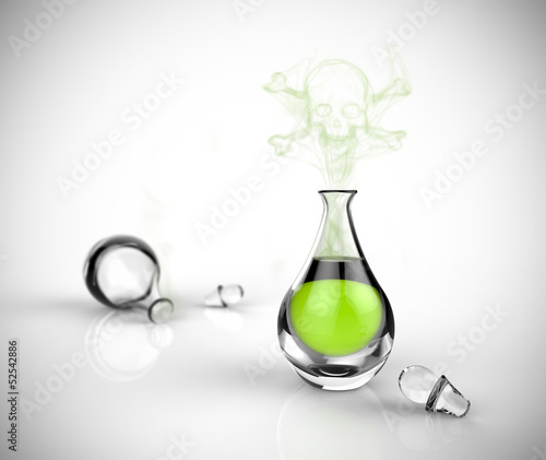 A bottle of green poison with a skull and fumes