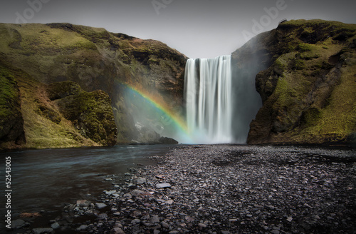 Skogafoss waterfall with rainbow