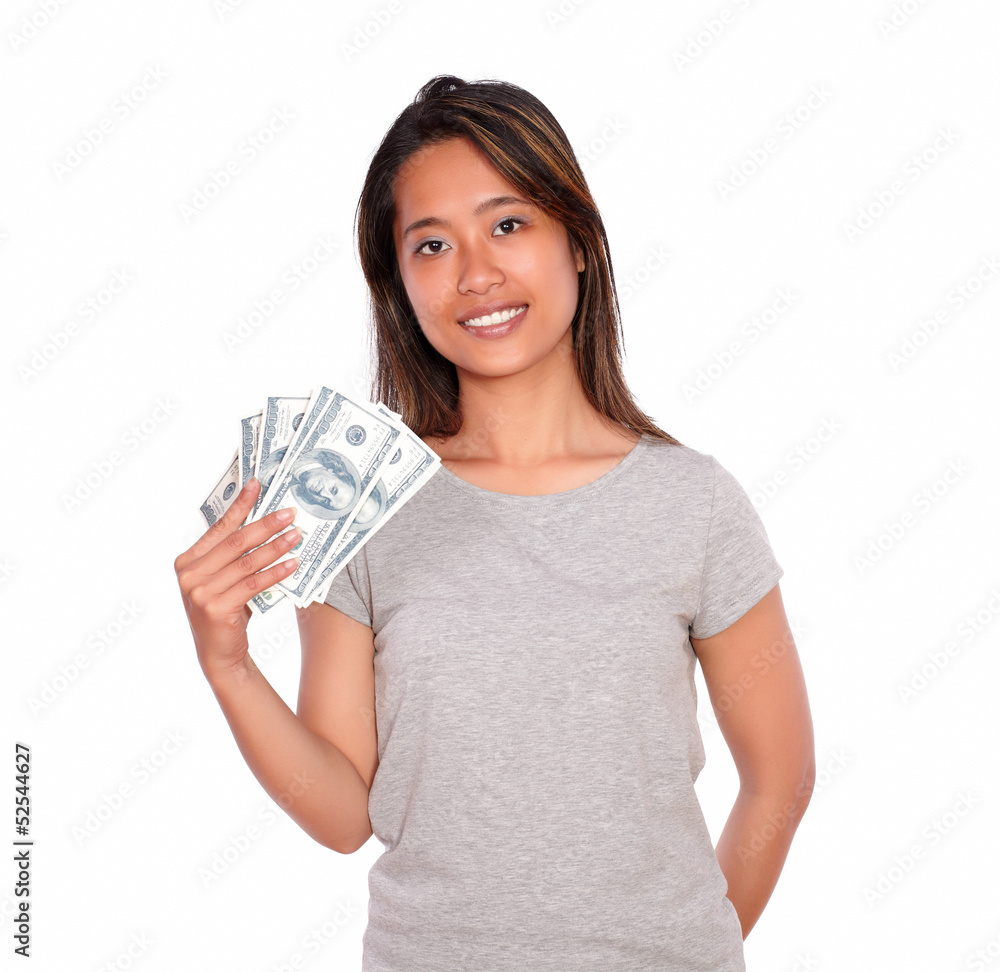 Charming asiatic young woman with cash money Charming asiatic young woman with cash money