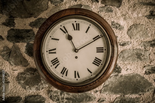 Wallpaper Mural Vintage wooden wall clock on stone wall Torontodigital.ca