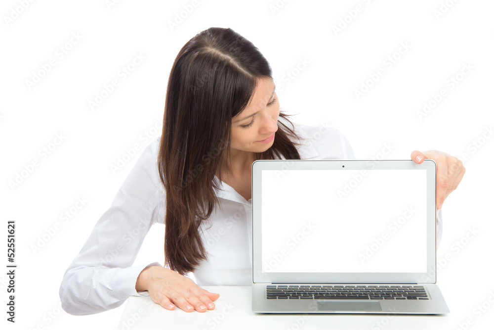 Young student woman with new modern popular laptop Young student woman with new modern popular laptop
