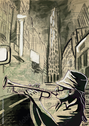 trumpet player (hand drawing converted into vector)
