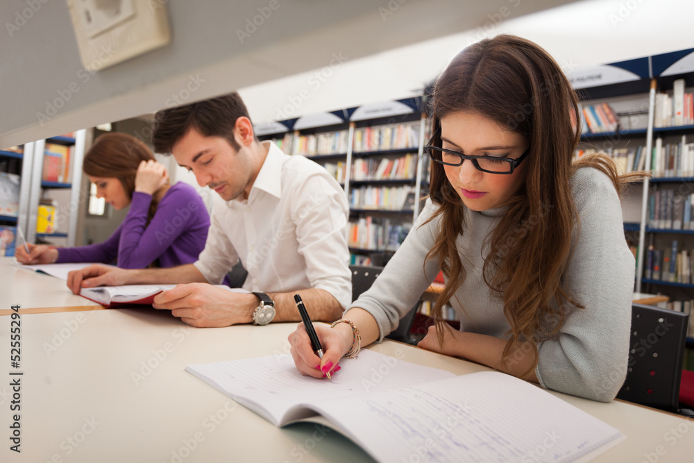 Group of students in a library Group of students in a library