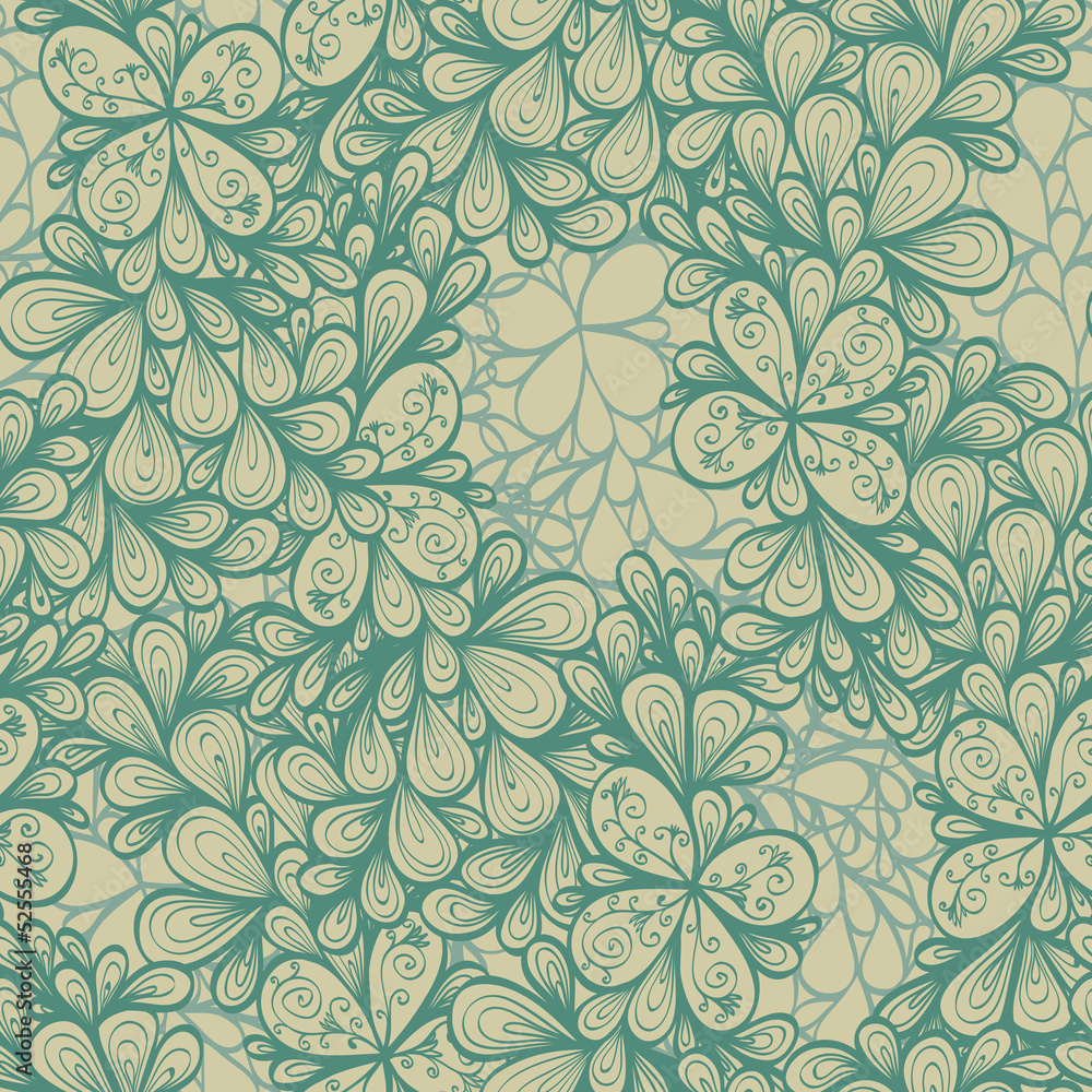 Obraz premium Seamless vintage monochrome hand drawn pattern with green plants