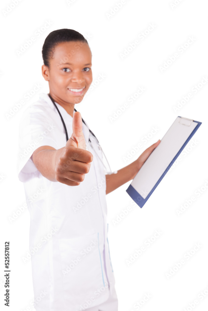 African american woman doctor a over white background African american woman doctor a over white background