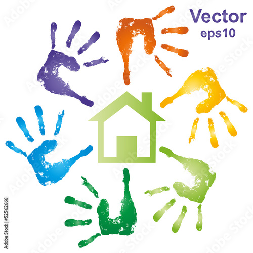 Conceptual vector building with handprints