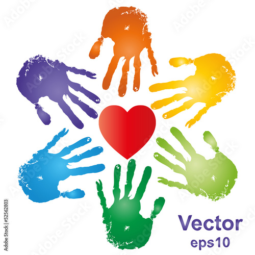 Vector conceptual hand prints and heart