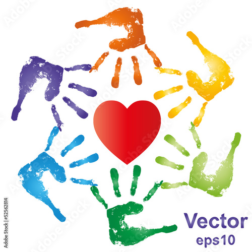 Vector conceptual hand prints and heart