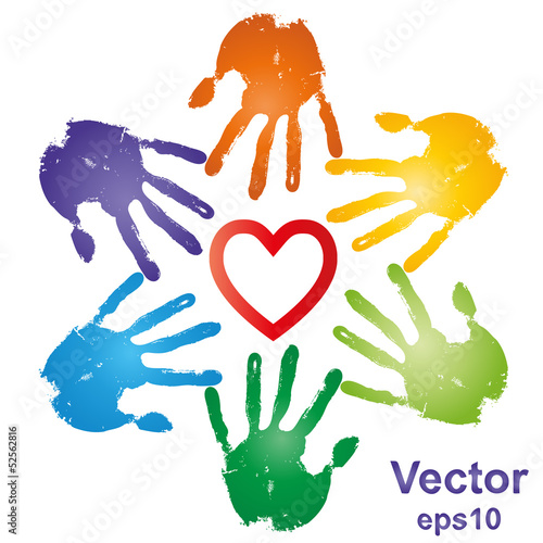 Vector conceptual hand prints and heart