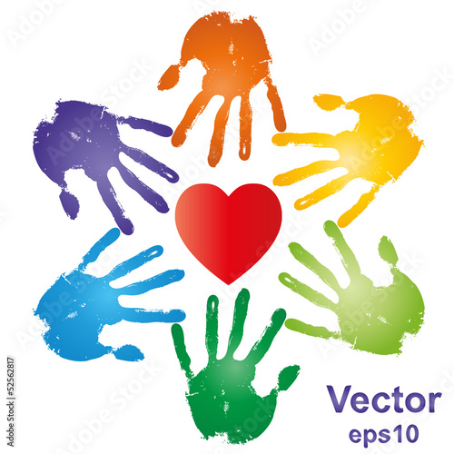 Vector conceptual hand prints and heart