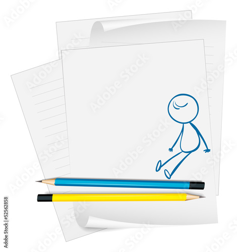 A paper with an image of a man sitting down