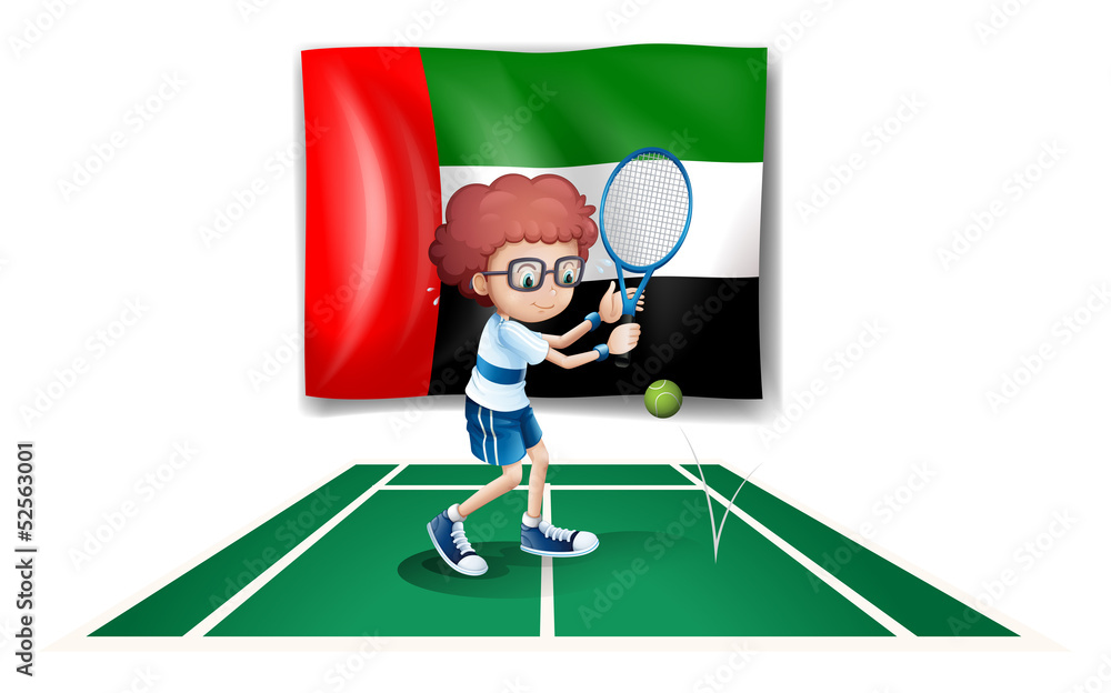 The UAE flag at the back of a tennis player