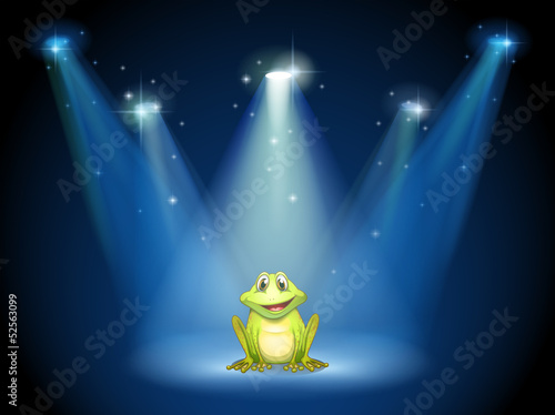 A smiling frog at the center of the stage
