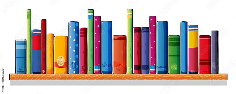 A wooden shelf with books A wooden shelf with books