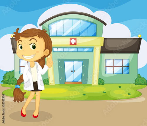 A doctor in front of the hospital