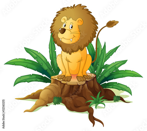 Fototapeta Naklejka Na Ścianę i Meble -  A stump with a big scary lion