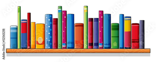 A wooden shelf with books