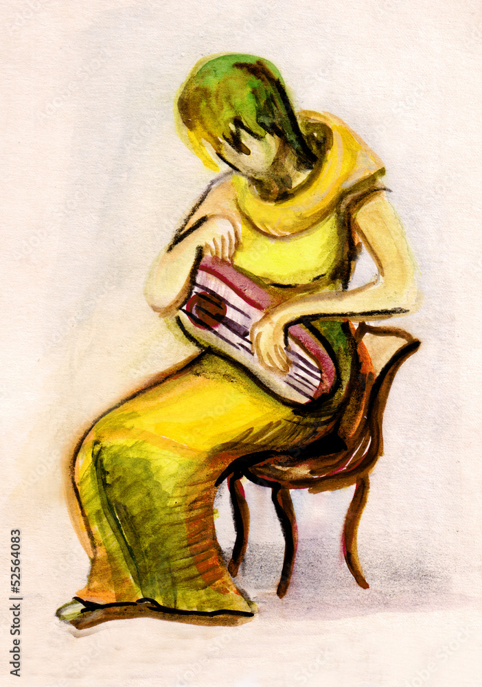 Fototapeta premium The girl playing a psaltery