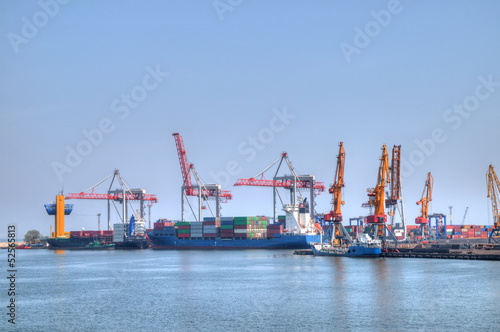 container ship in port photo