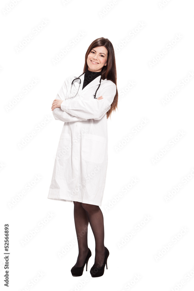 Attractive female doctor over white isolated background Attractive female doctor over white isolated background