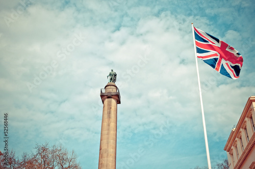 Duke of York Column in London next to Union Jack flag photo