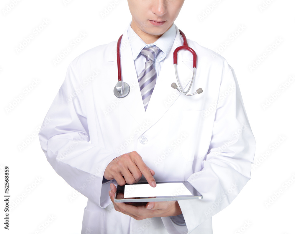 doctor with stethoscope showing blank tablet pc doctor with stethoscope showing blank tablet pc