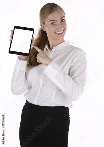 piękna dziewczyna z pomysłem trzymająca tablet