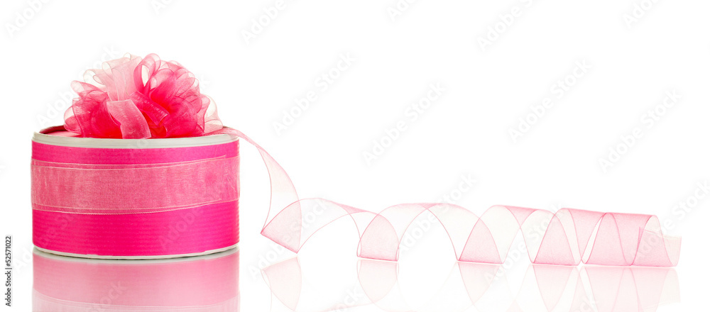 Present box with pink ribbon curl isolated on white Present box with pink ribbon curl isolated on white