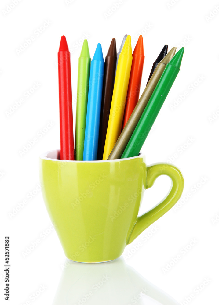 Colorful pencils in cup isolated on white Colorful pencils in cup isolated on white