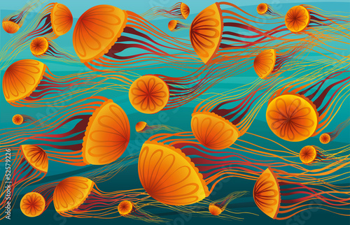 Cartoon jellyfish and sea.