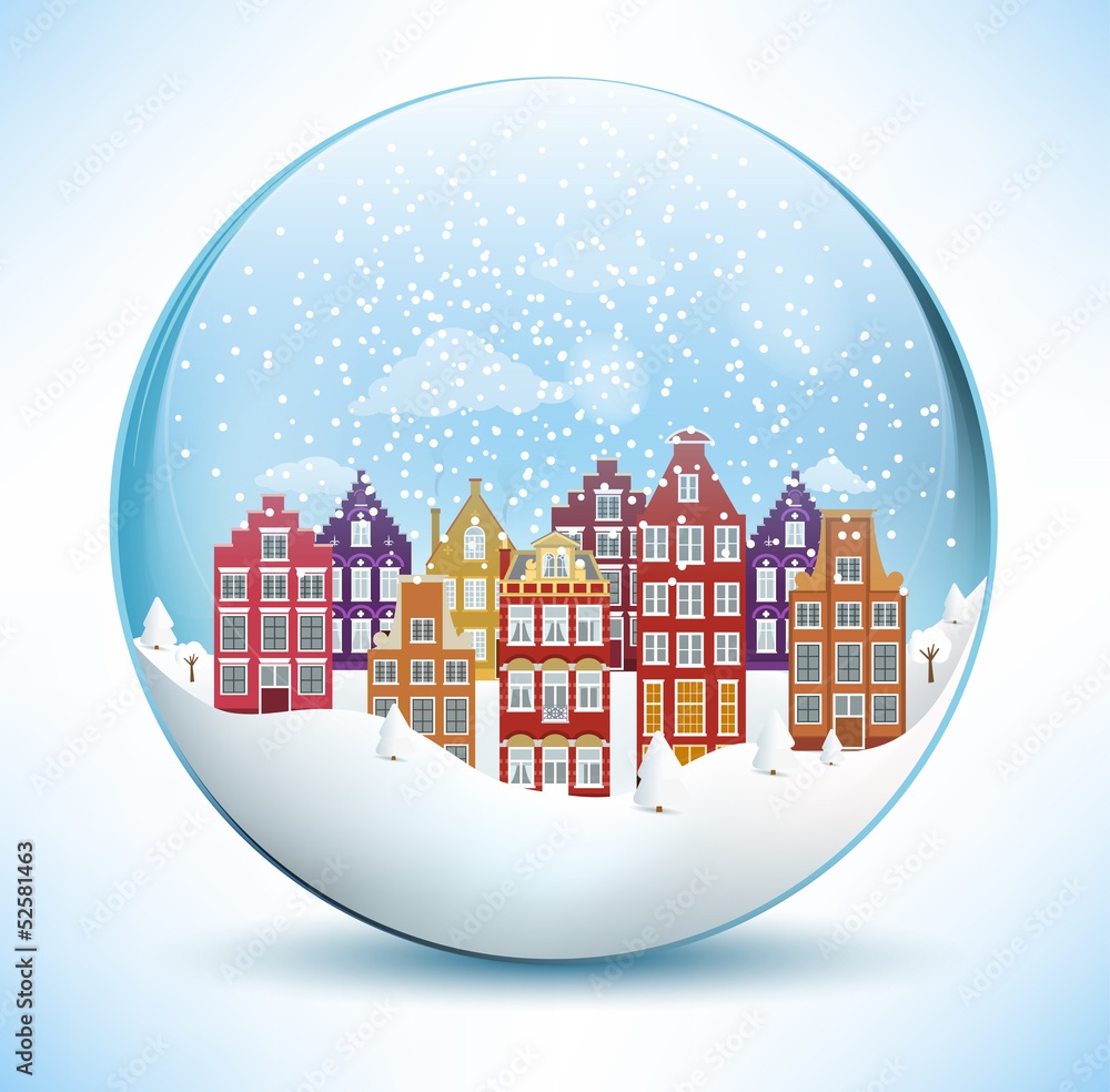 City in the glass sphere (Christmas scenery)