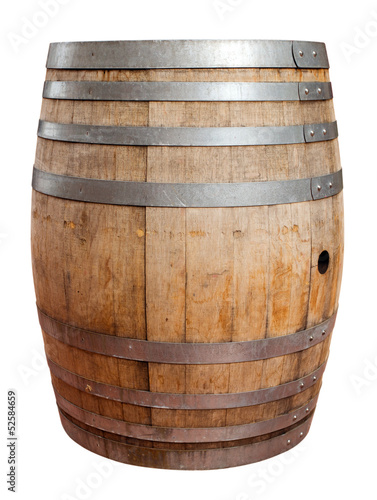 Wooden barrel for wine with steel ring. Clipping path included. photo