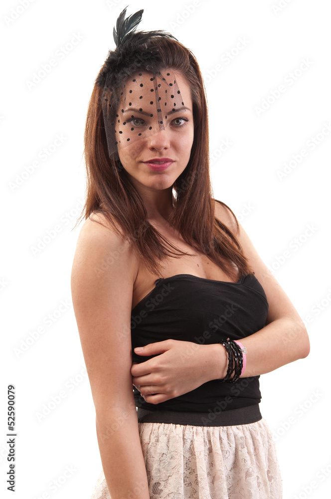 Fashion woman retro portrait on white background Fashion woman retro portrait on white background