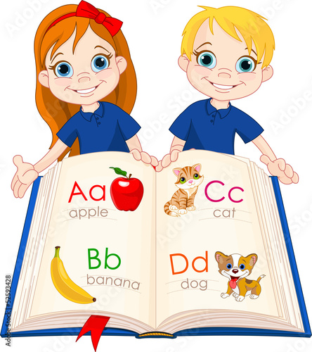 Two kids and ABC book
