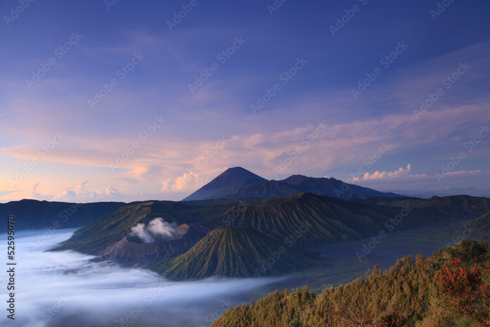 Bromo Mountain in Tengger Semeru National Park at sunrise, East Bromo Mountain in Tengger Semeru National Park at sunrise, East