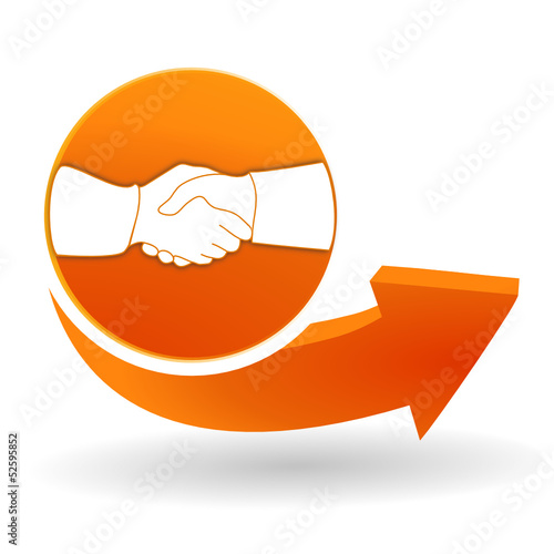 poignée de main sur bouton web orange