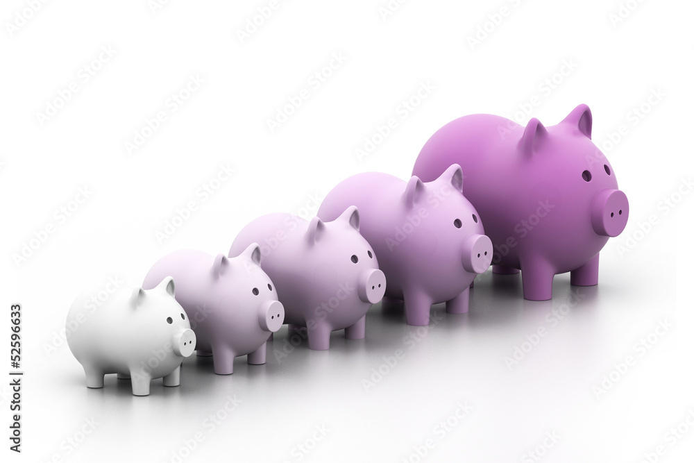 Piggy bank in a row.