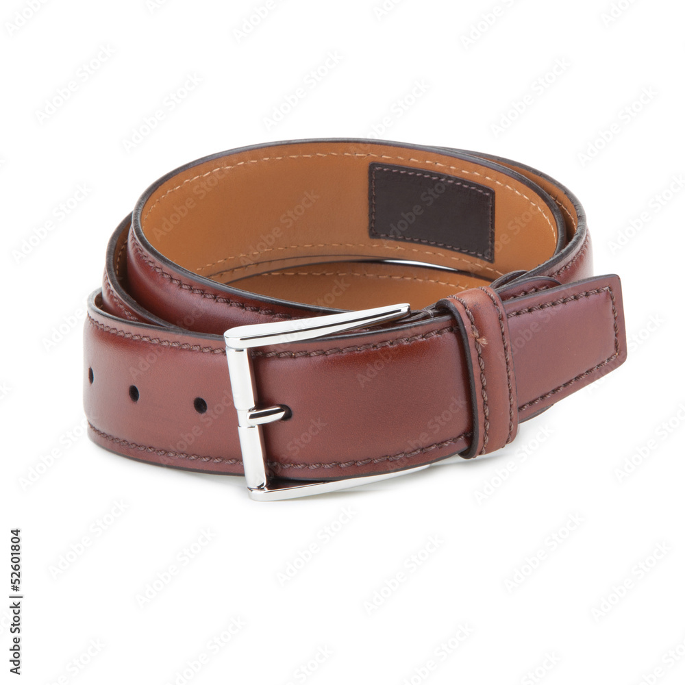 Stylish leather belt on white. Stylish leather belt on white.