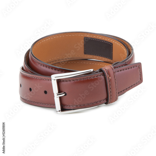 Stylish leather belt on white.