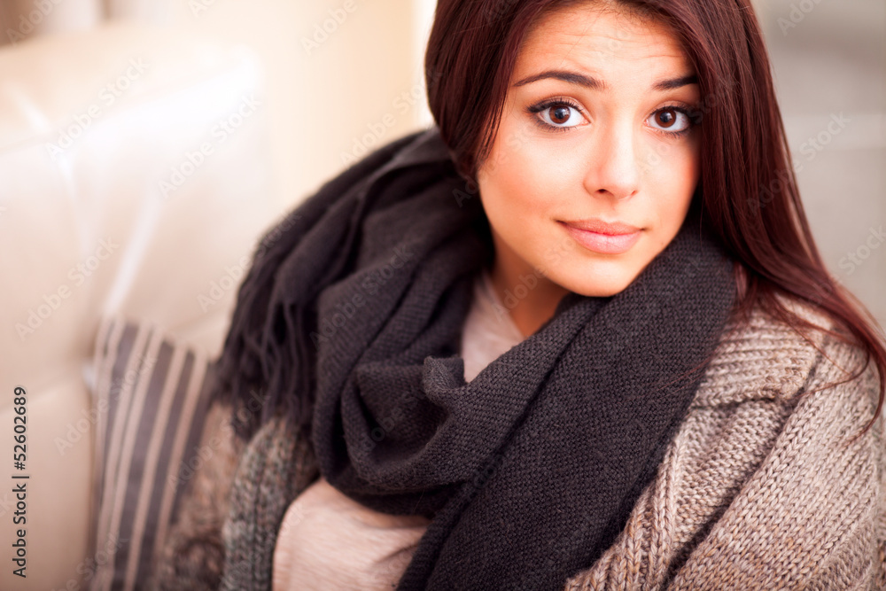 Closeup portrait of a cute young woman at home Closeup portrait of a cute young woman at home