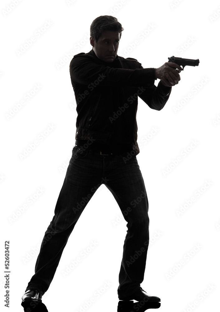 man killer policeman aiming gun standing silhouette man killer policeman aiming gun standing silhouette