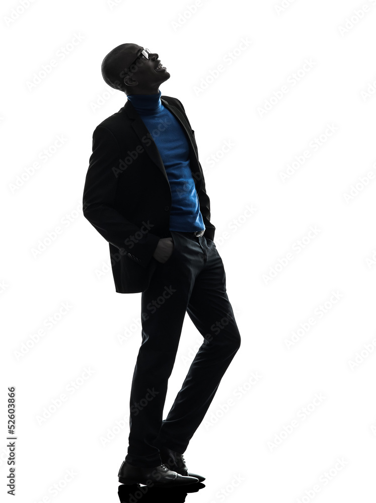 african black man standing looking up smiling silhouette african black man standing looking up smiling silhouette