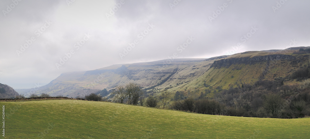 Mountain panorama of the Glenariff forest park