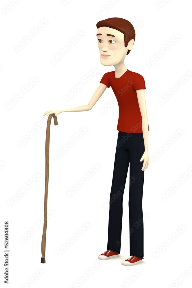 3d render of cartoon character with cane 3d render of cartoon character with cane