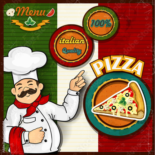 Chef pizza menu background Italian flag