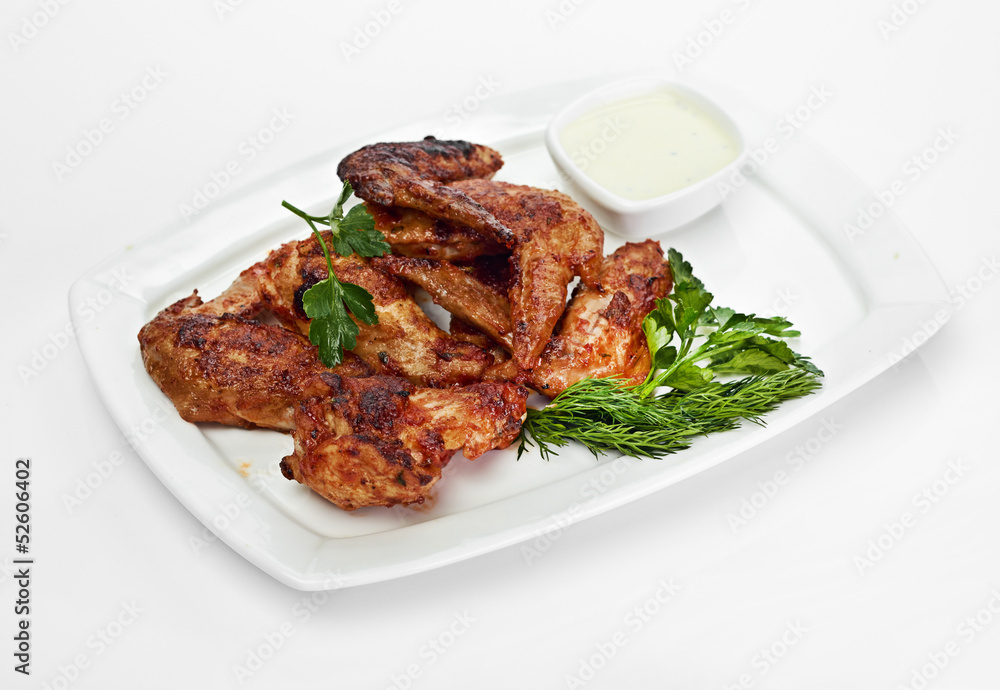 Hot Meat Dishes - Grilled Chicken Wings with Red Spicy Sauce Hot Meat Dishes - Grilled Chicken Wings with Red Spicy Sauce