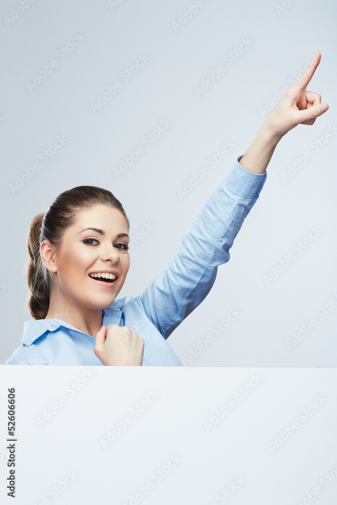 Successfull young business woman portrait out the blank white b Successfull young business woman portrait out the blank white b