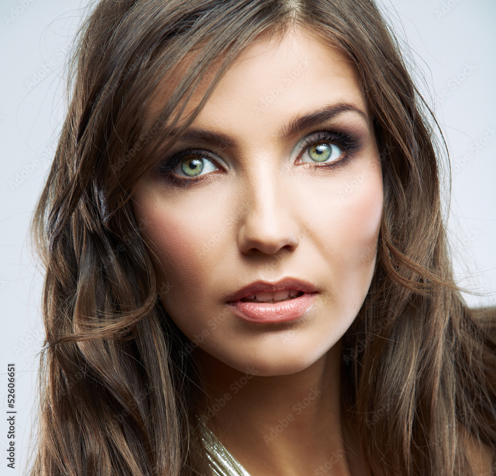 Woman face close up beauty portrait. Female model isolated. Woman face close up beauty portrait. Female model isolated.