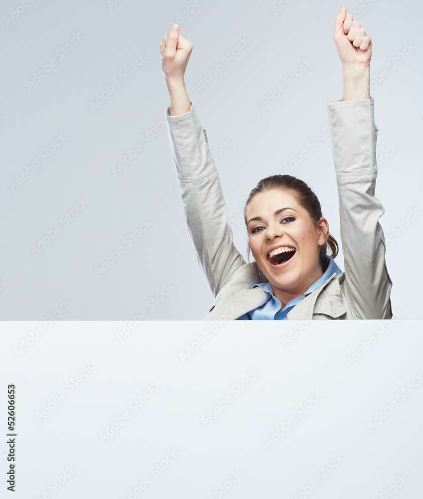 Successfull young business woman portrait out the blank white b Successfull young business woman portrait out the blank white b
